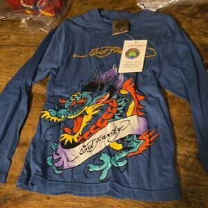 Ed Hardy Blue Long Sleeve with Dragon Design